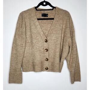 ASOS Design Cardigan Sweater Womens US 6 Tan Button Front V Neck Cozy Knit